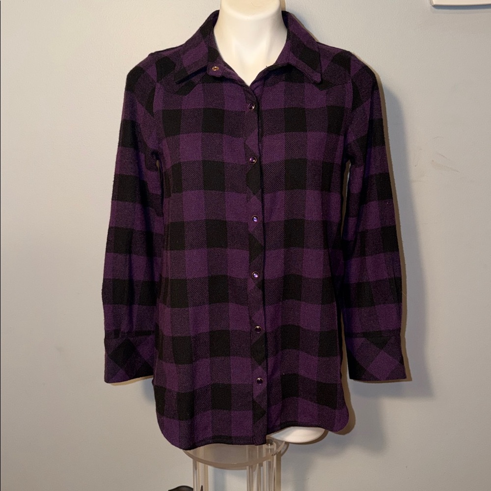 Tuckernuck Aubergine Check Chandler Button Down Flannel Purple Black. Small - Picture 2 of 11